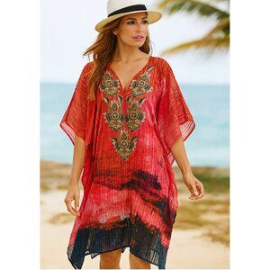 Soft Surroundings Kaftan Kimono Beaded Embellished Tunic Dress size S/M Cover-up